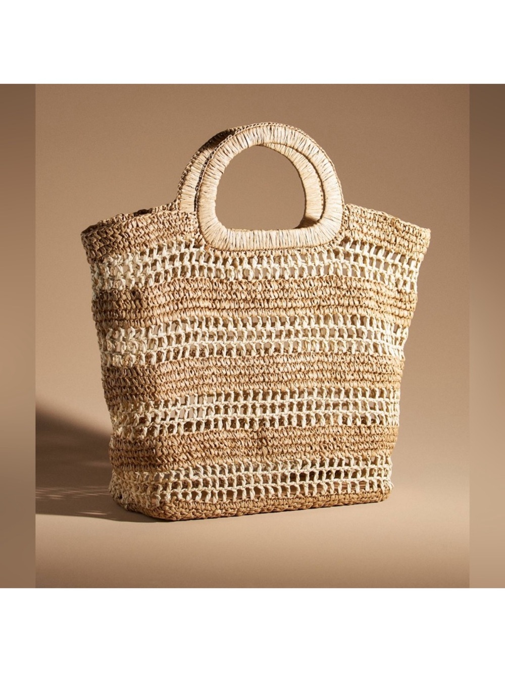 l*space break of day bag: Two-Tone Woven Raffia Tote in Natural and Cream